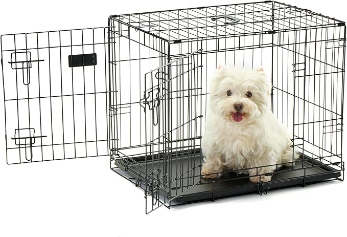 Carlson Pet Products Double Door Metal Dog Crate with Divider, Small 24" Dog Crate for Small Dogs & Puppies, Foldable Collapsible Dog Kennel with Removable Tray, Wire Dog Cage for Training & Travel