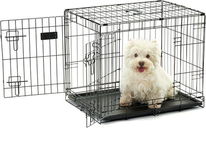 Carlson Pet Products Double Door Metal Dog Crate with Divider, Small 24" Dog Crate for Small Dogs & Puppies, Foldable Collapsible Dog Kennel with Removable Tray, Wire Dog Cage for Training & Travel