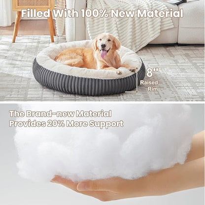 36 inches Donut Dog Bed for Large Dogs - Calming Round Pet Bed with Removable Cover,Washable Milk Plush Faux Fur, Fits Pets up to 80 lbs(Charcoal,Large)