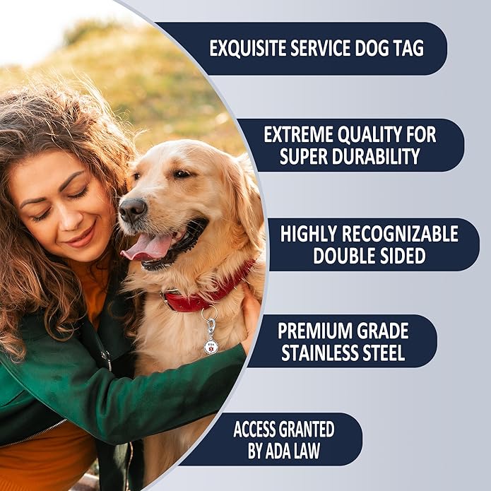 Service Dog Tag/ESA Animal Tag - Double Sided with Federal Protection & Red Medical Alert Symbol| Easily Attach to Collar, Harness, Vest | Service Dog Identification Tag