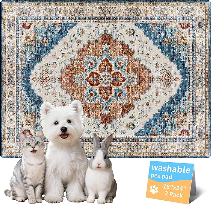 Washable Pee Pads for Dogs, Reusable Puppy Potty Training Pads, Ultra-Absorbent Thick Waterproof Leak-Proof Non-Slip Pads & Mat for Crate, Playpen, Floor, Whelping & Housebreaking , 2 Pack 18"x24"