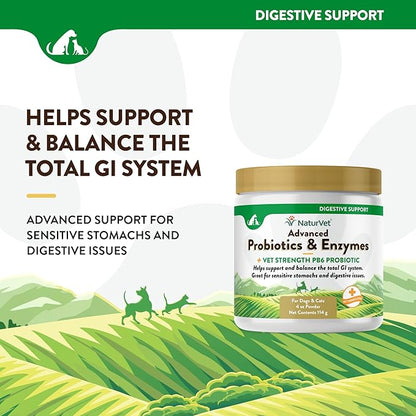 NaturVet – Advanced Probiotics & Enzymes - Plus Vet Strength PB6 Probiotic | Supports and Balances Pets with Sensitive Stomachs & Digestive Issues | for Dogs & Cats (4 oz)