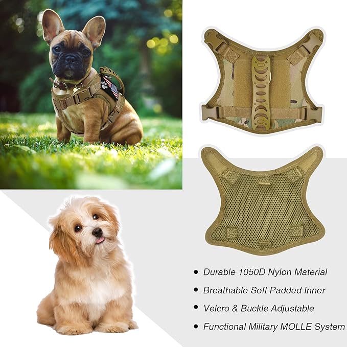 Tactical Dog Harness Tactical Puppy Vest with Rubber Handle K9 Military Adjustable Pet Vest Harness for Outdoor Training XS Dog Harness (Camouflage Harness with Leash)