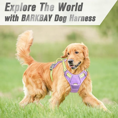 BARKBAY No Pull Dog Harness Front Clip Heavy Duty Reflective Easy Control Handle for Large Dog Walking(Violet Purple & Sunlight,L)