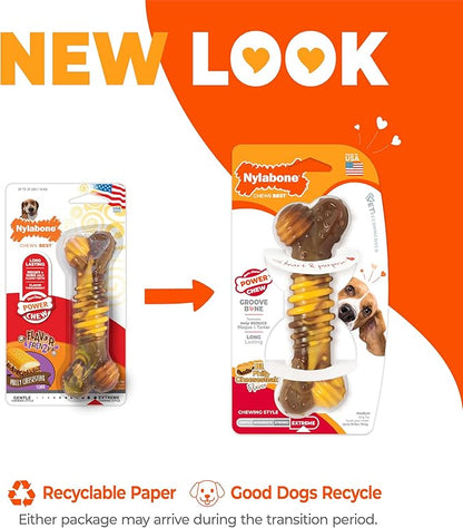 Nylabone Groove Bone Power Chew Toy for Dogs, Dental Dog Toys for Aggressive Chewers, Dog Chew Bone, Long Lasting Philly Cheesesteak, For Medium Dogs - Up to 35 lbs, 1 Count