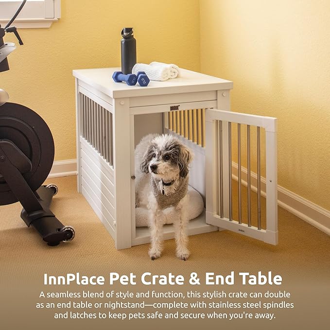 New Age Pet ecoFLEX Pet Crate/End Table, Medium, Antique White, Model:EHHC404M