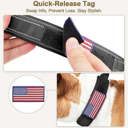 KCUCOP Tactical Dog Collar for Medium & Large Dogs - Military Nylon Heavy Duty Collar with Handle, Reflective Strip & Metal Buckle for Training, Outdoor (Black Reflective, Medium)