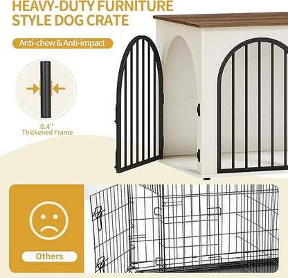 39.4" Wooden Dog Crate Furniture, Indoor Dog Kennel Dogs Cage for Small/Medium/Large Dogs, Heavy Duty Dog Crates Decorative Pet House End Side Table TV Stand, White Brown DFC84114B