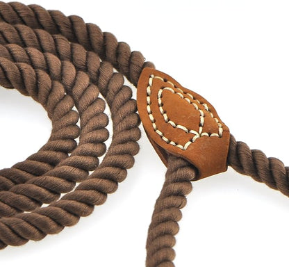 Mile High Life Dog Leash, Braided Cotton Rope Leashes with Leather Tip - Heavy Duty Metal Clasp, 4FT, 1/2" Thick - Wedding, Walking & Training Leash for Small Medium Large Dogs (Dark Brown)