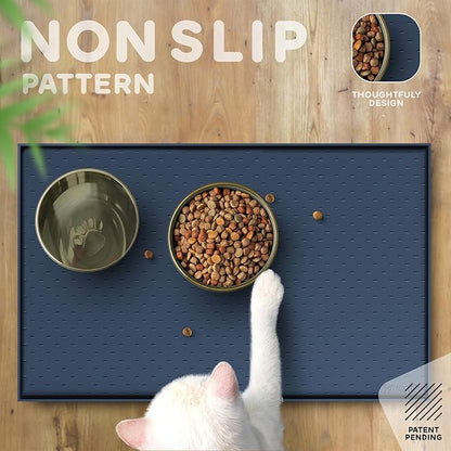 Dog Food Mat - Raised Edges Dogs Mat for Food and Water Prevent Spill, Waterproof Cat Food Mats Protect Floors, Easy Clean Dog Bowl Mats for Food and Water, Silicone Pet Food Tray