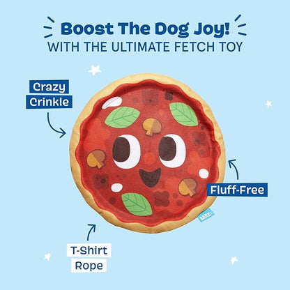 Barkbox Signore Pizza Face Dog Toy | Fluff-Free Crinkle Pizza Toy with T-Shirt Rope | Durable Dog Toys Dogs & Puppy Essentials