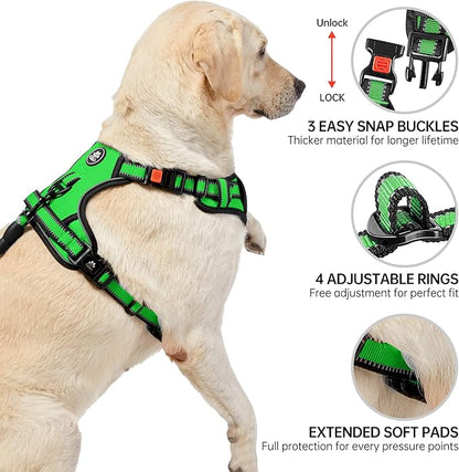 NESTROAD No Pull Dog Harness,Adjustable Oxford Dog Vest Harness with Leash,Reflective No-Choke Pet Harness with Easy Control Soft Handle for Large Dogs(Large,FluorescentGreen)