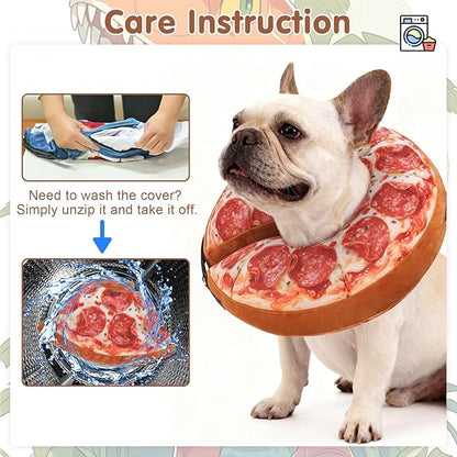 BEAUTYZOO Dog Cone Alternative After Surgery for Large Medium Small Dogs, Soft Inflatable Cone Collar for Dogs Cats, Pet Neck Donut E Collar Dog Recovery Collars to Stop Licking, Pizza, L