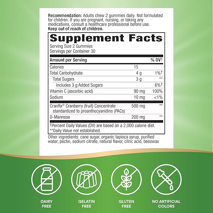 Nature's Way CranRx Cranberry Gummies, Urinary Tract Health Support*, 100% Whole Cranberry Fruit Concentrate with D-Mannose, Vitamin C, 60 Gummies (Set of 3)