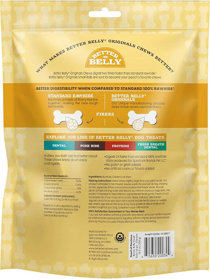 Better Belly Originals Natural Chicken Liver Flavor Small Rolls 20 Count, Highly Digestible Rawhide