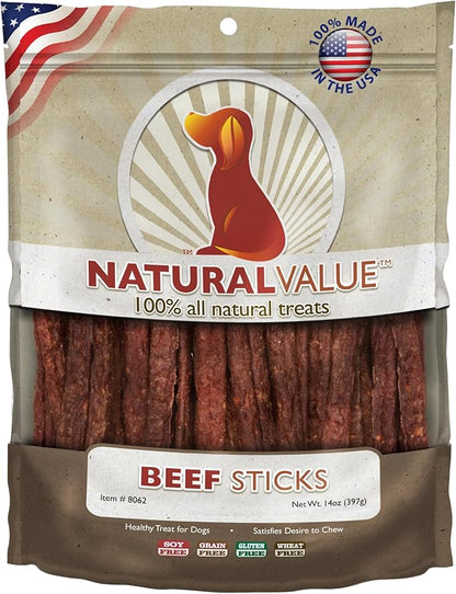 Loving Pets Natural Value Beef Sticks - Soft Jerky Dog Treats for Large & Small Breeds - Healthy Gluten, Wheat, Soy & Grain Free Pet Treats for Dogs