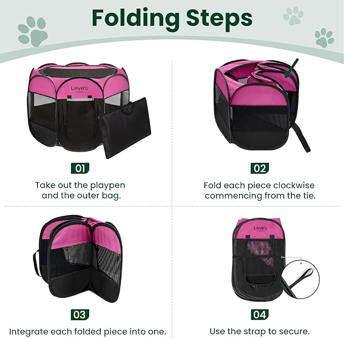 Love's cabin Pet Puppy Dog Playpen, Medium Dog Tent Crates Cage Indoor/Outdoor, Portable Playpen for Cat, Foldable Pop Up Dog Kennel Playpen with Carring Case, Removable Zipper Top, Pink