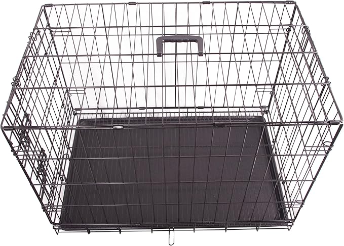 Durable, Foldable Metal Wire Dog Crate with Tray, Single Door, 30 x 19 x 21 Inches, Black