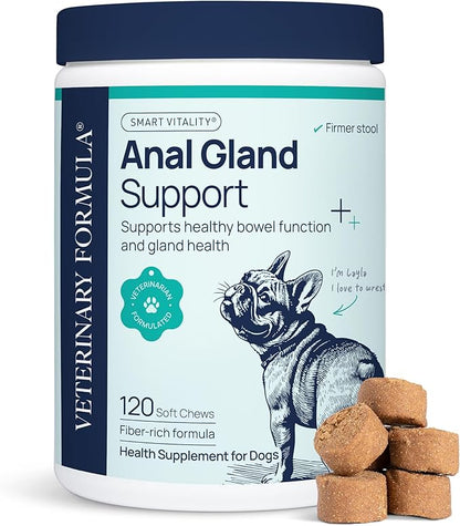 Veterinary Formula Anal Gland Support for Dogs – Vet-Formulated No Scoot Chews with Pumpkin, Ginger, Agave Inulin & Probiotics – Supports Scooting, Stool Quality & Digestive Health, 120 Soft Chews