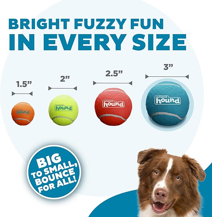 Outward Hound Squeaker Ballz – Squeaky Tennis Balls for Dogs 50 lbs and Over, Interactive Dog Toy for Fetch & Training, Large (3"), 4-Pack