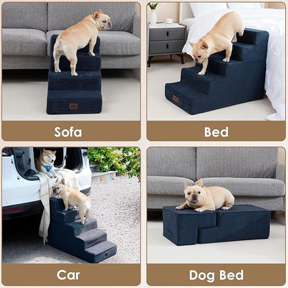 EHEYCIGA Dog Stairs for Bed 25" H, 5-Step Extra Wide Dog Steps for High Bed, Pet Steps for Small Dogs and Cats, Non-Slip Balanced Pet Ramp Indoor, Navy Blue