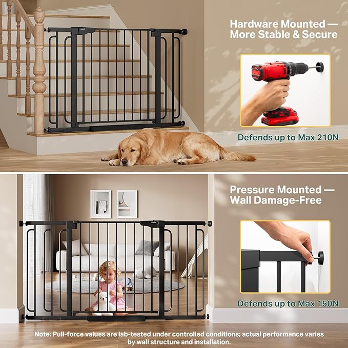 Cumbor Extra Wide Baby & Pet Gate Set, 29.7-48" & 36.6-59" Gates with Dual-Lock, Auto-Close, One-Hand Operation for Stairs, Hallways & Doorways
