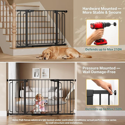 Cumbor Extra Wide Baby & Pet Gate Set, 29.7-48" & 36.6-59" Gates with Dual-Lock, Auto-Close, One-Hand Operation for Stairs, Hallways & Doorways