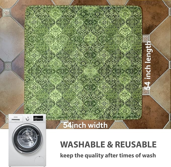 nunubaby Washable Pee Pads for Dogs, Stylish, Non-Slip and Leak-Proof Pee Pads. Reusable Potty Pads for Dogs for Crates and Floors.(Green/Multi, 54" x54" )
