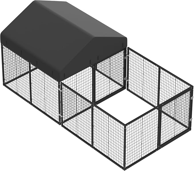 Petony Outdoor Dog Kennel with Dog Fence for Medium/Small Dogs Anti-Rust Coating Cage with Roof All Weather Resistant Dog House with Double Locks