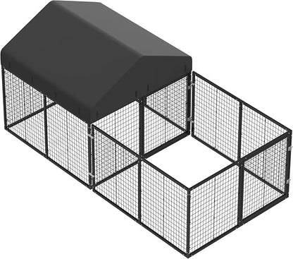 Petony Outdoor Dog Kennel with Dog Fence for Medium/Small Dogs Anti-Rust Coating Cage with Roof All Weather Resistant Dog House with Double Locks