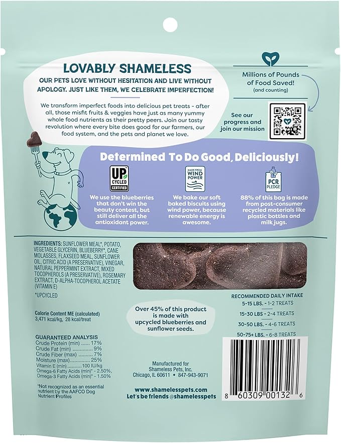 Shameless Pets Soft-Baked Dog Treats, Blueberried Treasure - Natural & Healthy Dog Chews with Mint for Immune Support - Made in USA, Free from Grain, Corn & Soy - 1-Pack