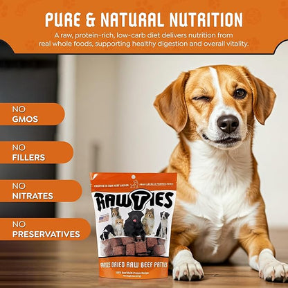 Premium Freeze-Dried Raw Beef Patties for Dogs – 100% USA-Sourced Raw Meat Dog Food – Grain-Free, No Fillers, High Protein Nutrition for Small & Large Breeds, 2 Pack