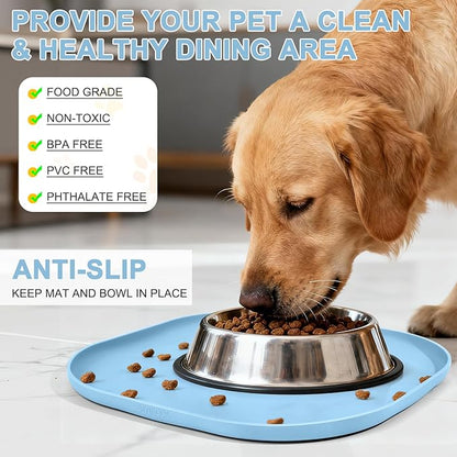 Smilool Small Silicone Pet Food Mat with Raised Edge for Food and Water Bowl, Square Dog Feeding Mats, Cat Food Trays for Floor Waterproof, Rubber Tray for Dogs and Cats, 12 x 12 x 0.7 Light Blue