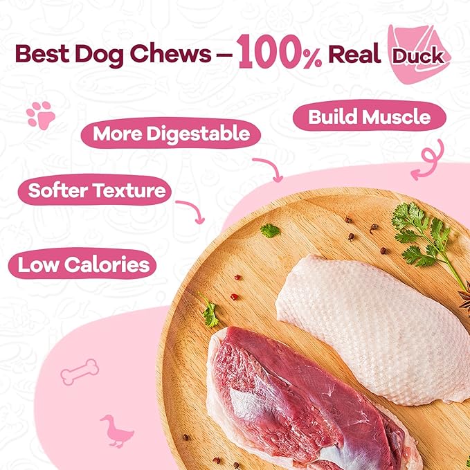 PAWUP Duck Dog Chews, Donut Rawhide Treat, Long Lasting Rawhide Ring, Natural w/Taurine, 12.5oz
