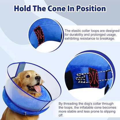 BARKLESS Inflatable Dog Cone, Soft Dog Donut Collar After Surgery, 2-in-1 Inflatable Collar with Detachable Anti-Licking Shield, Patented Donut Cone for Large Breeds to Stop Licking Wounds