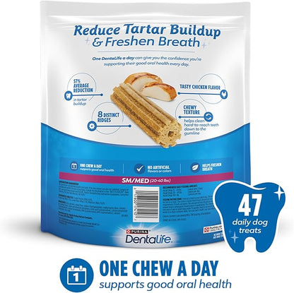 Dentalife Daily Oral Care Dog Treats for Small and Medium Dogs,Chewy Dental Treat to Freshen Breath and Fight Tartar,Chicken Flavor,35.7 oz. Each,94 Chews-2 x 47 ct. Pouch,94 Count (Pack of 2)