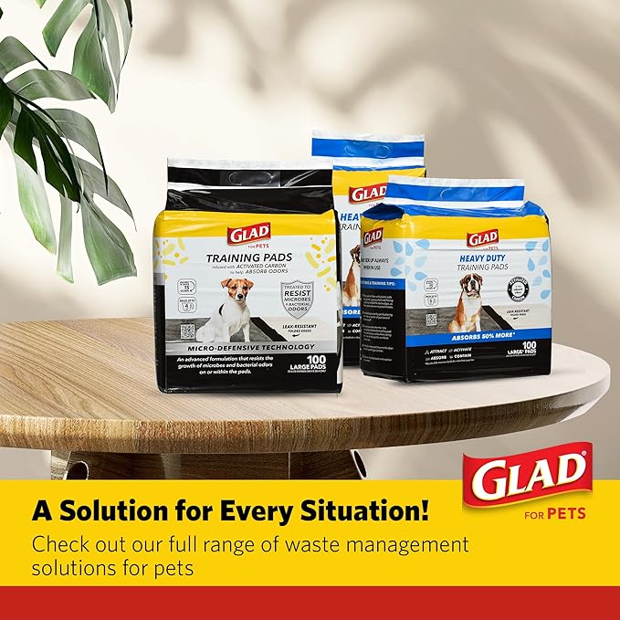 Glad for Pets Activated Carbon Dog Training Pads with Anti-Microbial Technology, Odor Eliminator Pee Mats for Dogs, 6-Layer Leak-Proof Heavy Duty Indoor Puppy Potty Pads, 23 x 23 Inches, 30 Ct - 6 Pk