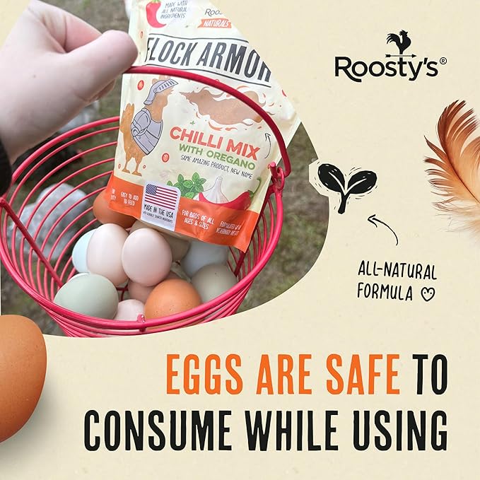 Roosty's Naturals Flock Armor - Chicken De-Wormer Powder - Chili Mix | XL 1LB Pouch | All-Natural Formula | US-Made Chicken Wormer - 16oz Bag