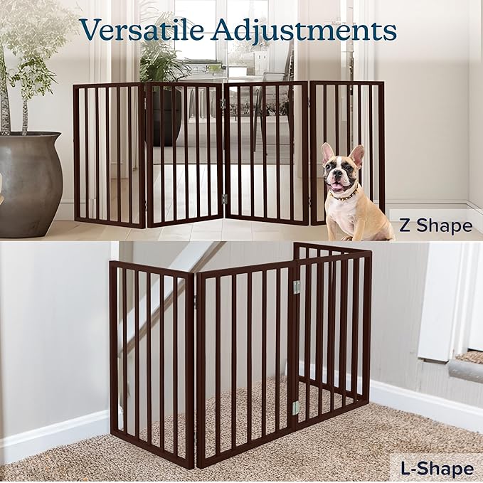Pet Gate - 4-Panel Indoor Foldable Dog Fence for Stairs, Hallways, or Doorways - 73x24-Inch Freestanding Dog Gates by PETMAKER (Brown)