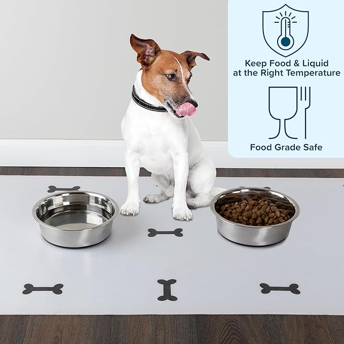 Set of 2 Stainless Steel Dog Bowls - 64oz or 8 Cups Food and Water Bowls for Dogs and Cats - Non Slip Metal Pet Dishes for Medium to Large Sized Pets - Puppy Essentials by PETMAKER