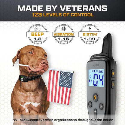 INVIROX 2026 Edition Dog Training Collar, 123 Levels for Reactive or Stubborn Dogs, 1100yd Long-Range E Collar, Waterproof Rechargeable System with Manual Bark Control for Large Dogs