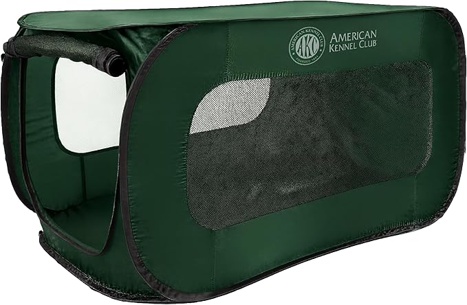 AKC 32-Inch Pop-Up Dog Kennel – Lightweight Travel Crate for Small Dogs – Foldable Indoor/Outdoor Pet Enclosure with Mesh Sides