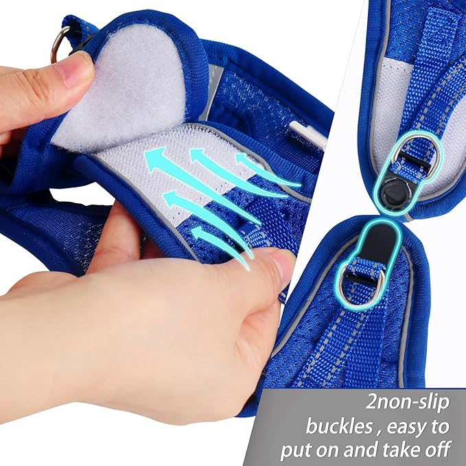 Dog Harness for Small Dogs and Leash Set, Honeycomb Grid, Reflective Lightweight Harness & Anti-Twist Pet Lead (Multi Color, Size: XS-S-M) (S, Sapphire Blue)