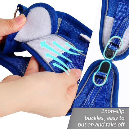 Dog Harness for Small Dogs and Leash Set, Honeycomb Grid, Reflective Lightweight Harness & Anti-Twist Pet Lead (Multi Color, Size: XS-S-M) (S, Sapphire Blue)