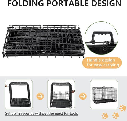 FDW 30-Inch Dog Crate Pet Cage with Metal Folding Design Plastic Tray Indoor Outdoor Dog Kennel Cage for Small and Medium Dogs,Dark Black