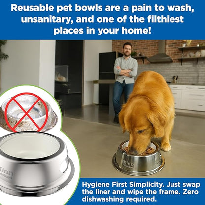 Kinn Kleanbowl Disposable Dog Food Bowls, 32 oz (Pack of 50) - Frame System Refills, Use for Travel, Boarding, or Crate, Compostable Pet Travel Bowl, No Plastic, Leakproof, Portable Dog Dish