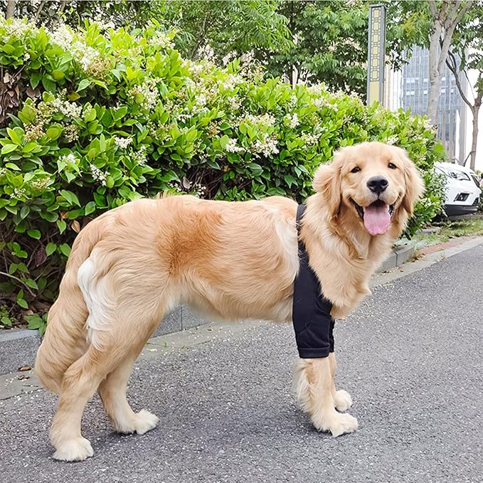 HDKUW Dog Elbow Protector, Dog Front Leg Recovery Sleeve for Prevent Licking Wound, Elbow Sleeves with Mesh Pad for Medium Large Dogs Black XL