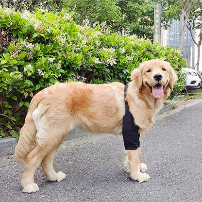 HDKUW Dog Elbow Protector for Calluses, Dog Recovery Suit for Front Legs, Dogs Cone Collar Alternative to Stop Licking Wounds, Cover Sleeve for Small Medium Large Dogs - Dark Black L