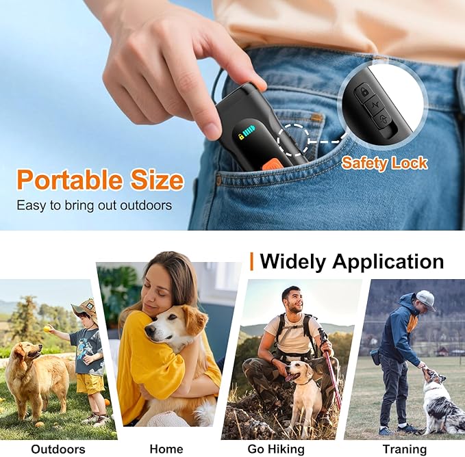 Dog Bark Deterrent Devices Anti Barking Device for Dogs Ultrasonic Bark Stopper Portable Dog Training Tool Indoor Outdoor Up to 50ft Correct Bad Behavior of Own or Neighbor's Dog (Black)