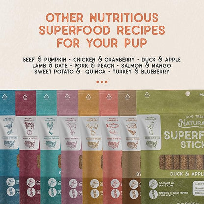 Dog Treat Naturals Superfood Sticks, Duck & Apple, 10oz Bag | Dog Chew Sticks | All-Natural, Pet Training Treats | Joint-Skin-Coat Health | USA Made
